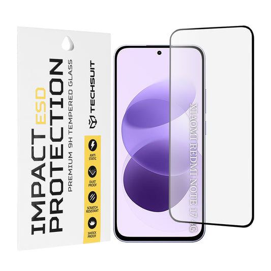 Techsuit schermbeschermer voor Xiaomi Redmi Note 17 4G / Note 17 5G, gehard glas, volledige kleeflaag, zwart