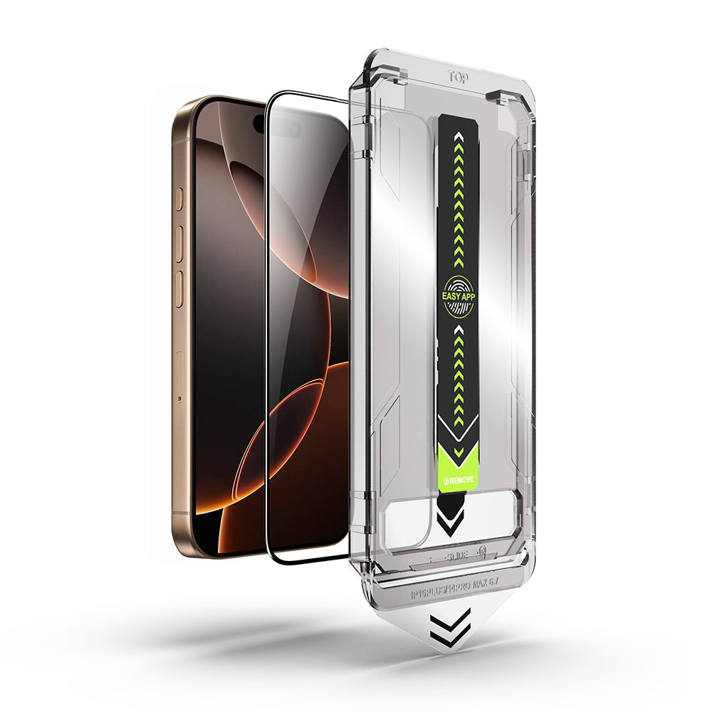 Techsuit TitanGlass schermbeschermfolie voor Apple iPhone 16 / 15, gehard glas, volledige lijm, zwart