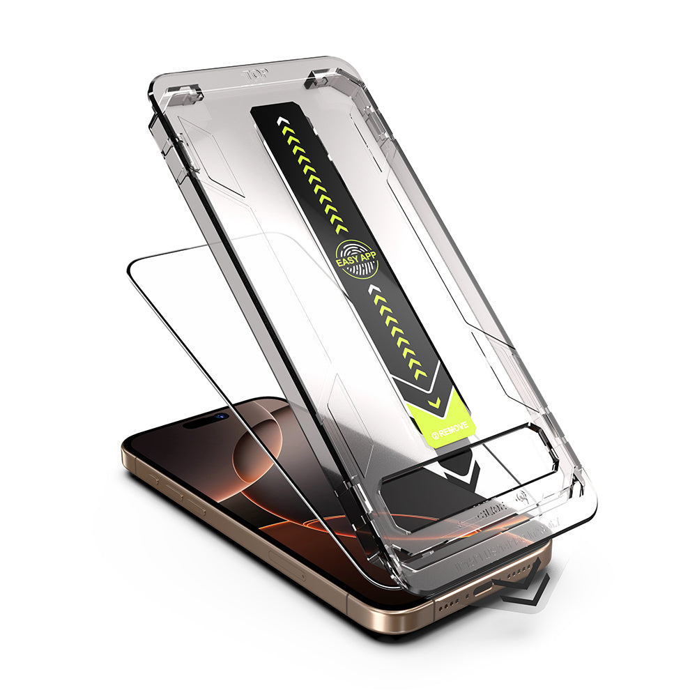 Techsuit TitanGlass schermbeschermfolie voor Apple iPhone 16 / 15, gehard glas, volledige lijm, zwart
