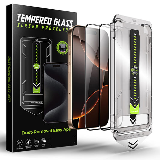 Techsuit TitanGlass schermbeschermfolie voor Apple iPhone 16 / 15, gehard glas, full glue, set van 2 stuks, zwart