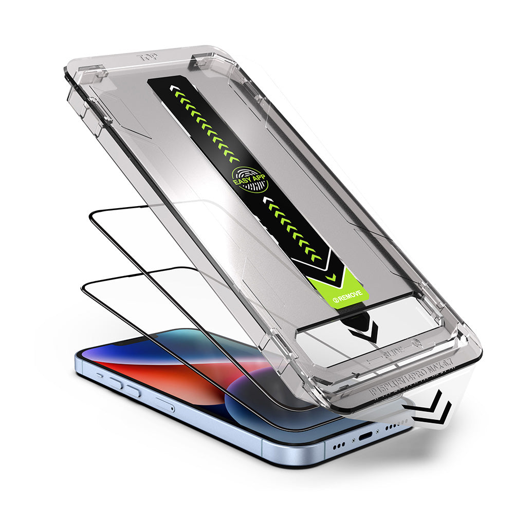 Techsuit TitanGlass schermbeschermfolie voor Apple iPhone 16 Plus / 15 Plus, gehard glas, full glue, set van 2 stuks, zwart