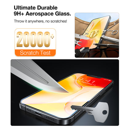 Torras GlassGo Install Master schermbeschermfolie voor Apple iPhone 17e / 16e / 14 / 13 Pro, gehard glas, volledige lijm, set van 2 stuks