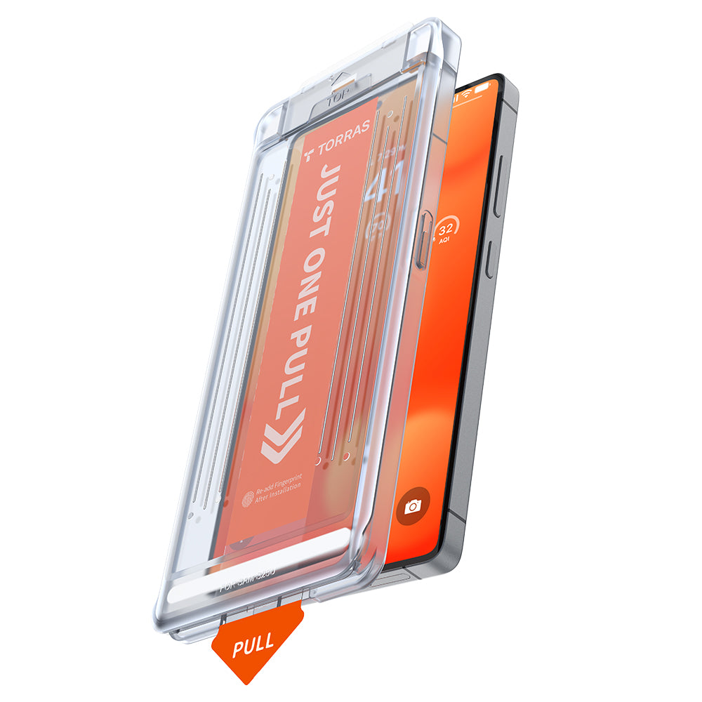 Torras GlassGo Install Master schermbeschermfolie voor Samsung Galaxy S25 Ultra S938, gehard glas, volledige lijm