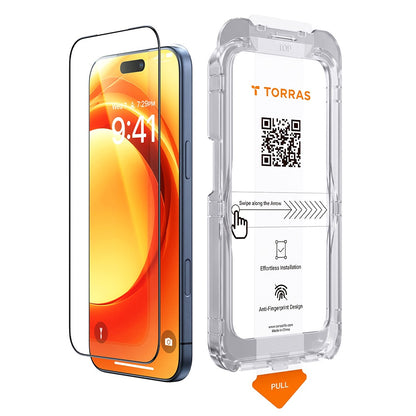 Torras HD Shield schermbeschermfolie voor Apple iPhone 18 Pro Max / 17 Pro Max, gehard glas, volledige lijm, zwart