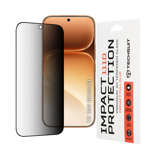 Privacy Techsuit beschermfolie voor Honor 600 Pro / 600, gehard glas, full glue, 111D
