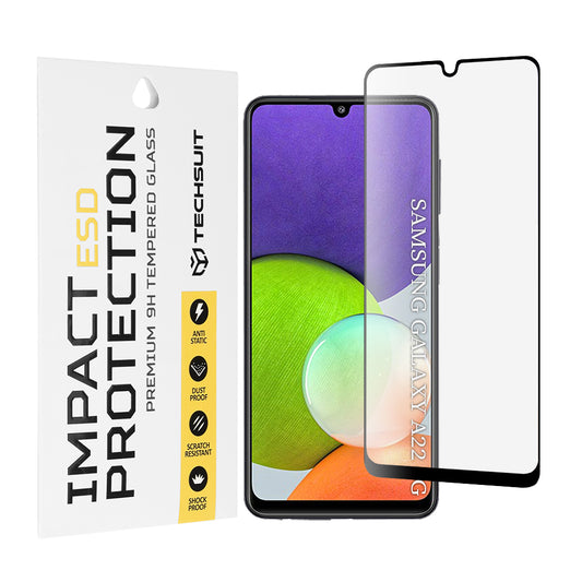 Techsuit schermbeschermfolie voor Samsung Galaxy A22 A225, gehard glas, zwart