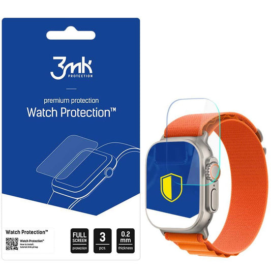 3MK FlexibleGlass Beschermfolie voor Apple Watch Ultra / Ultra 2 Series, Set van 3 stuks, Flexibel Glas