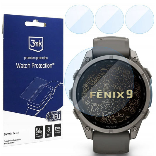 3MK FlexibleGlass Beschermfolie voor Garmin Fenix 9 47mm, Set van 3 stuks, Flexibel Glas