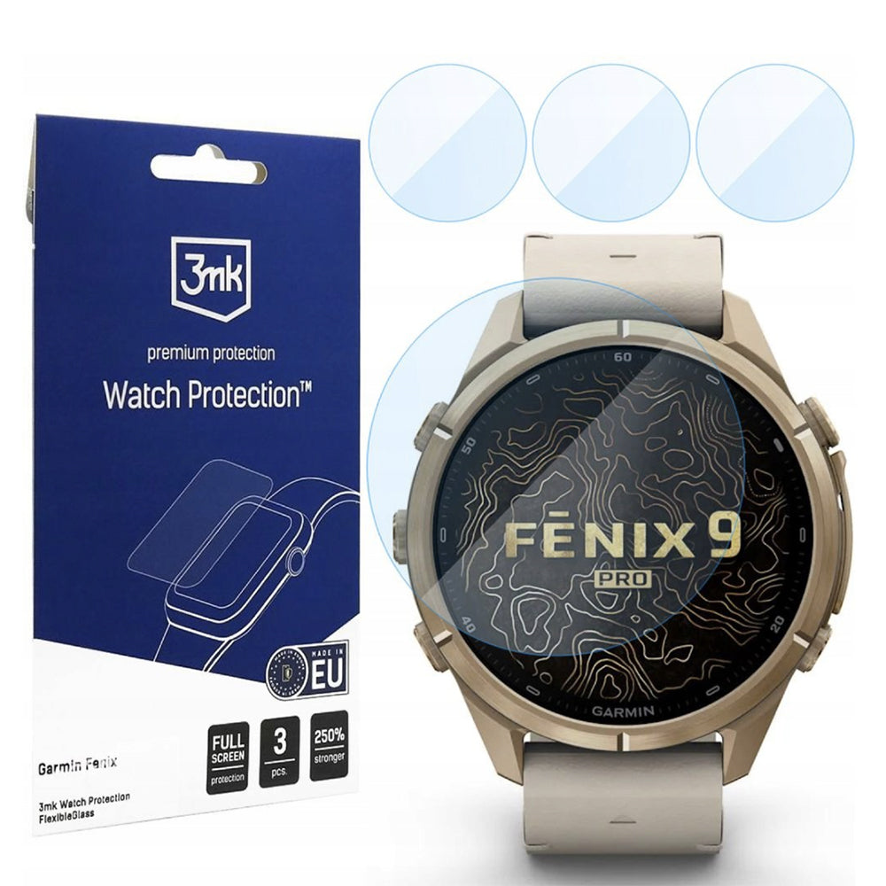 3MK FlexibleGlass Beschermfolie voor Garmin Fenix 9 Pro 43mm, Set van 3 stuks, Flexibel Glas