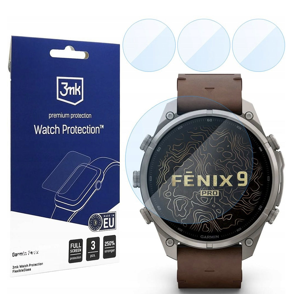 3MK FlexibleGlass beschermfolie voor Garmin Fenix 9 Pro 47 mm, flexibel glas, set van 3 stuks