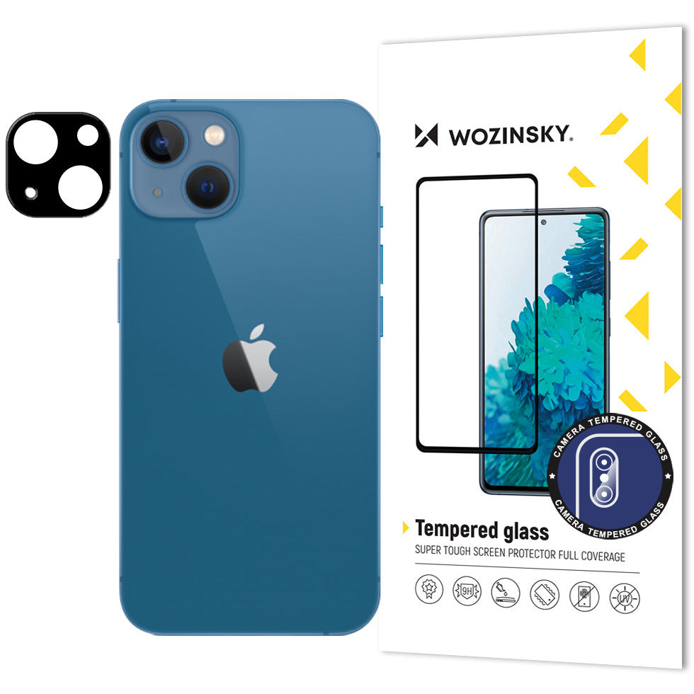 WZK Beschermfolie voor de Achtercamera van Apple iPhone 14 Plus / 14, gehard glas, zwart