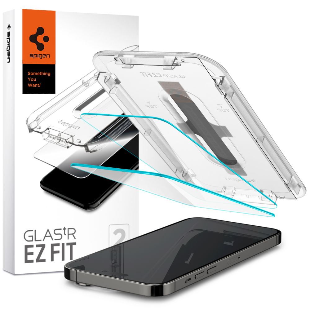 Spigen EZ FIT Screen Protector for Apple iPhone 14 Pro Max, Tempered Glass, Full Glue, Set of 2 pieces AGL05202 