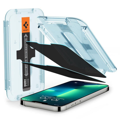 Privacy Screen Protector Spigen GlastR EZ FIT voor Apple iPhone 17e / 16e / 14 / 13 Pro, Gehard Glas, Volledige Lijm, Set van 2 stuks AGL03388
