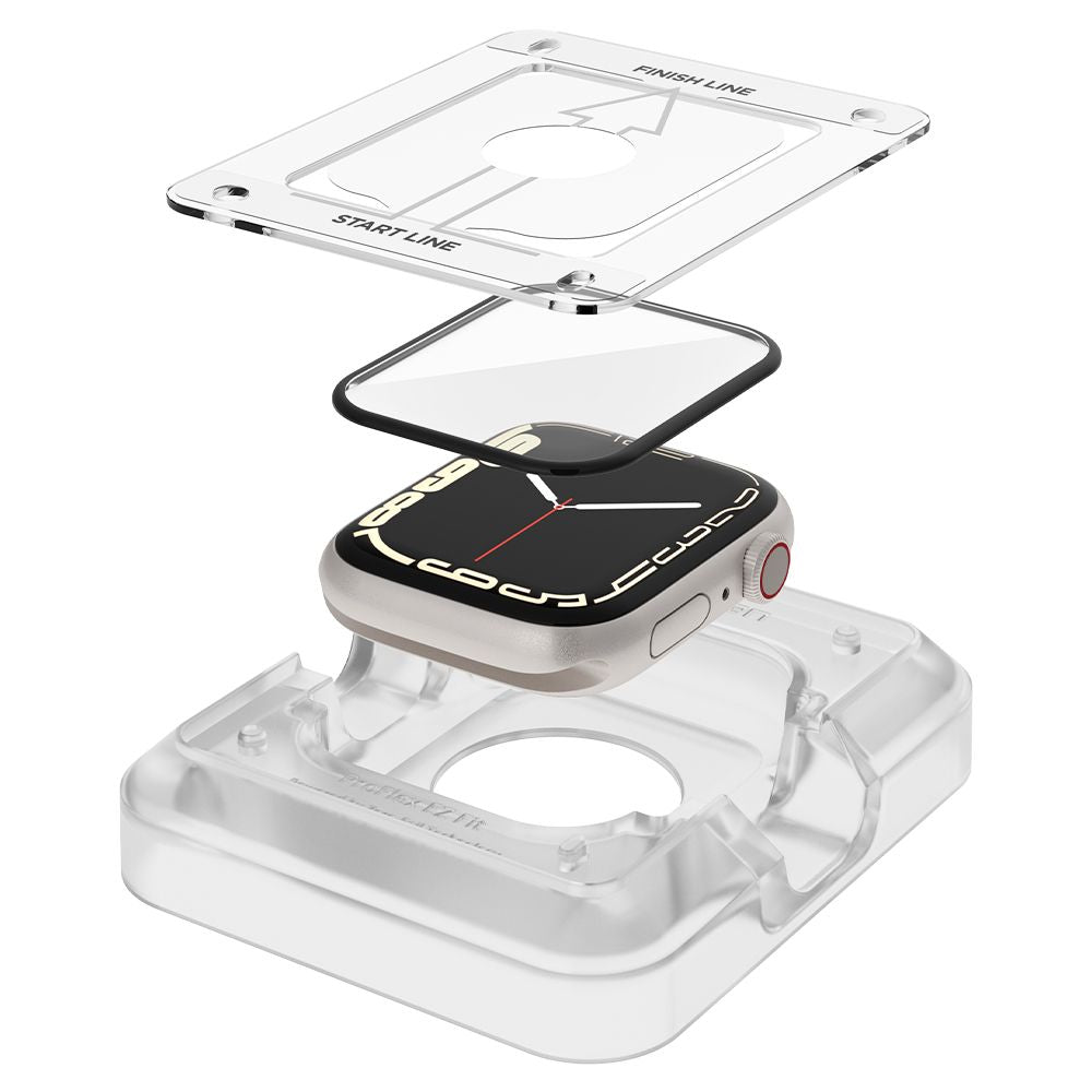 Spigen ProFlex EZ FIT Beschermfolie voor Apple Watch 9 / 8 / 7 45mm Series, Set van 2 stuks, Flexibel Glas, Zwart AFL04051