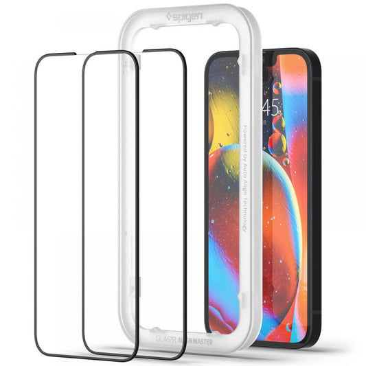 Beschermfolie Spigen GlastR Align Master voor Apple iPhone 16e / 14, Gehard Glas, Volledige Lijm, Set van 2 Stuks, Zwart AGL03387