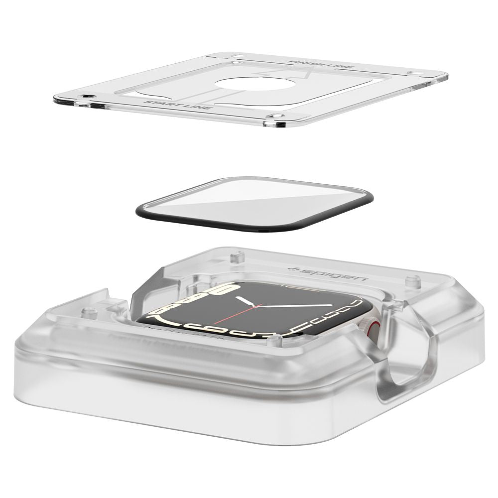 Spigen ProFlex EZ FIT Beschermfolie voor Apple Watch 9 / 8 / 7 45mm Series, Set van 2 stuks, Flexibel Glas, Zwart AFL04051