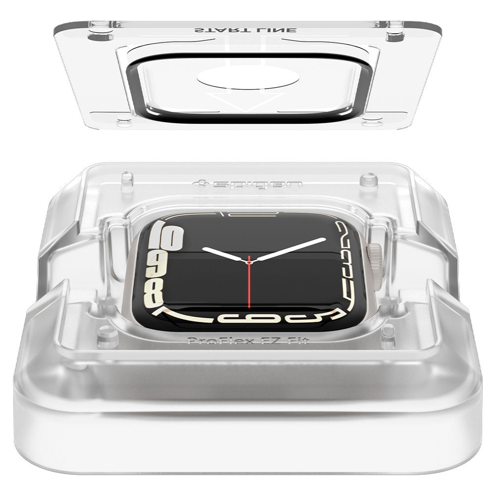 Spigen ProFlex EZ FIT Beschermfolie voor Apple Watch 9 / 8 / 7 45mm Series, Set van 2 stuks, Flexibel Glas, Zwart AFL04051