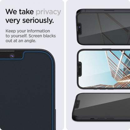 Privacy Screen Protector Spigen GlastR EZ FIT voor Apple iPhone 17e / 16e / 14 / 13 Pro, Gehard Glas, Volledige Lijm, Set van 2 stuks AGL03388