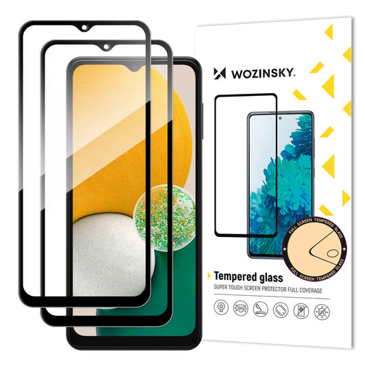 Schermbeschermer WZK voor Samsung Galaxy A13 5G A136, Gehard glas, Volledig gelijmd, Set 2 stuks, Zwart