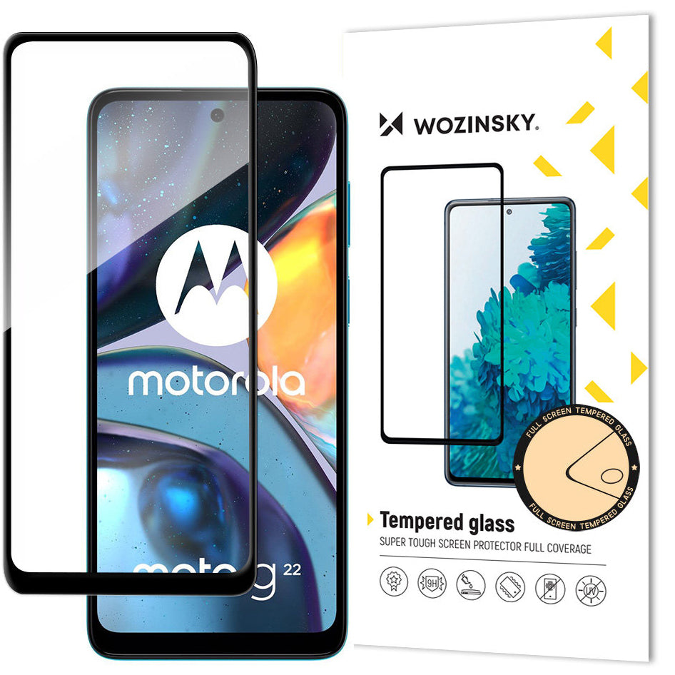 WZK Screen Protector voor Motorola Moto G22, Schild, Glas, Volledig gelijmd, Zwart