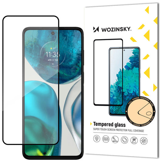 WZK Super Durable Screen Protector for Motorola Moto G52, Tempered Glass, Full Glue, Case Friendly, Black