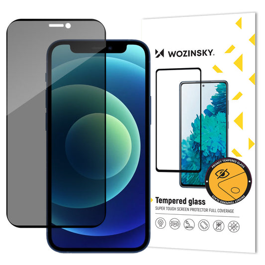 WZK AntiSpy Privacy Screen Protector voor Apple iPhone 12 / 12 Pro, Glasbeschermd, Volledig gelijmd