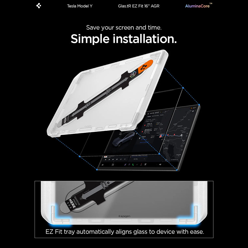Spigen GlastR EZ FIT Anti-Glare Beschermfolie voor Navigatie Tesla Y 2026 Premium / Performance, Gehard Glas AGL10819