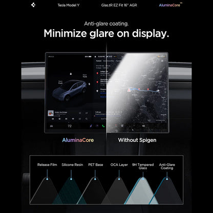 Spigen GlastR EZ FIT Anti-Glare Beschermfolie voor Navigatie Tesla Y 2026 Premium / Performance, Gehard Glas AGL10819