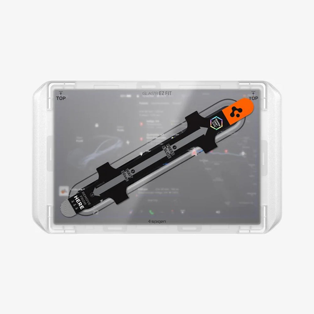Spigen GlastR EZ FIT Beschermfolie voor Tesla Y 2026 Premium / Performance Navigatie, Gehard Glas AGL10820