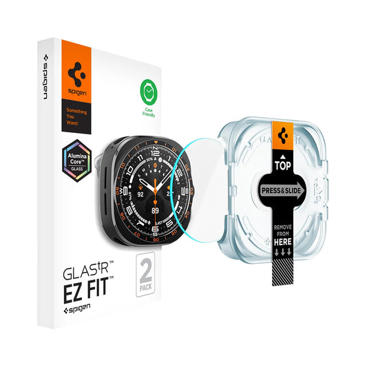 Spigen GlastR EZ FIT Beschermfolie voor Samsung Galaxy Watch Ultra2, Gehard Glas, Set van 2 stuks AGL11758