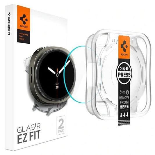 Spigen GlastR EZ FIT Beschermfolie voor Samsung Galaxy Watch8 44mm, Set van 2 stuks, Gehard Glas AGL09874