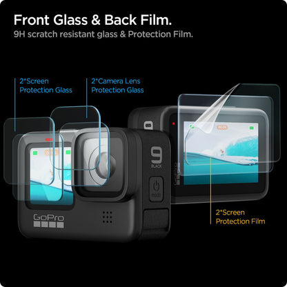 Scherm- en lensbeschermfolie Spigen GlastR Slim voor GoPro Hero 12 / 9 / 10 / 11, Gehard Glas, Set van 6 stuks AGL03045