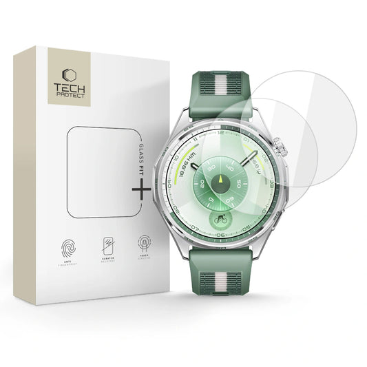 Tech-Protect Fit+ Beschermfolie voor Huawei Watch GT 6 46mm, Set van 2 stuks, Gehard Glas