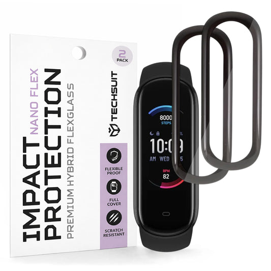Beschermfolie Techsuit Nano Flex voor Amazfit Band 5, Set van 2 stuks, Plastic, Zwart