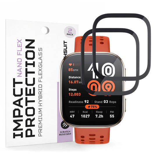 Techsuit Nano Flex Beschermfolie voor Amazfit Bip 6, Set van 2 stuks, Plastic, Zwart