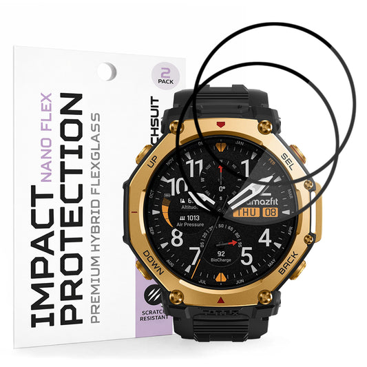 Techsuit Nano Flex Beschermfolie voor Amazfit T-Rex 3 Pro 48mm, Set van 2 stuks, Plastic, Zwart