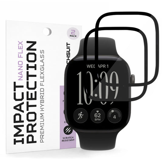 Techsuit Nano Flex Protective Film for Apple Watch Series 12 46mm, Set of 2 pieces, Plastic, Black