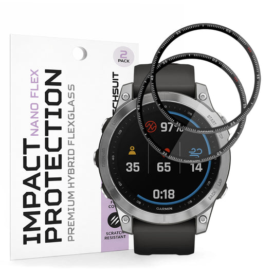 Techsuit Nano Flex Beschermfolie voor Garmin Fenix 7, Set van 2 stuks, Plastic, Zwart