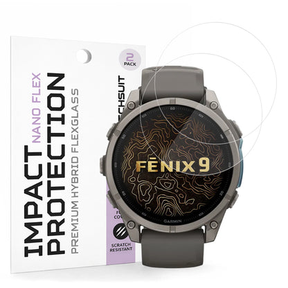 Techsuit Nano Flex Beschermfolie voor Garmin Fenix 9 Pro 43mm / Fenix 9 43mm, Set van 2 stuks, Plastic, Zwart