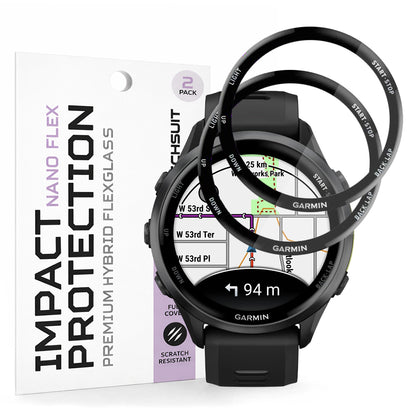 Techsuit Nano Flex Beschermfolie voor Garmin Forerunner 570 47mm / 970, Set van 2 stuks, Plastic, Zwart