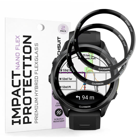 Techsuit Nano Flex Beschermfolie voor Garmin Forerunner 570 47mm / 970, Set van 2 stuks, Plastic, Zwart