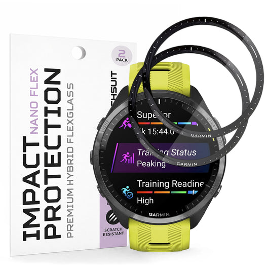 Beschermfolie Techsuit Nano Flex voor Garmin Forerunner 965, Set van 2 stuks, Plastic, Zwart