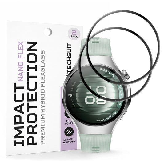 Techsuit Nano Flex Beschermfolie voor Huawei Watch 5 42mm, Set van 2 stuks, Plastic, Zwart