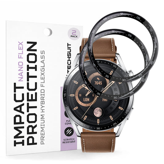 Techsuit Nano Flex Beschermfolie voor Huawei Watch GT 3 46mm, Set van 2 stuks, Plastic, Zwart