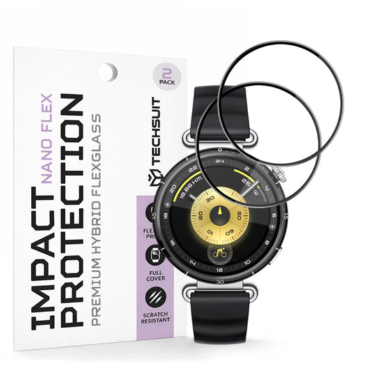 Beschermfolie Techsuit Nano Flex voor Huawei Watch GT 6 41mm, Set van 2 stuks, Plastic, Zwart