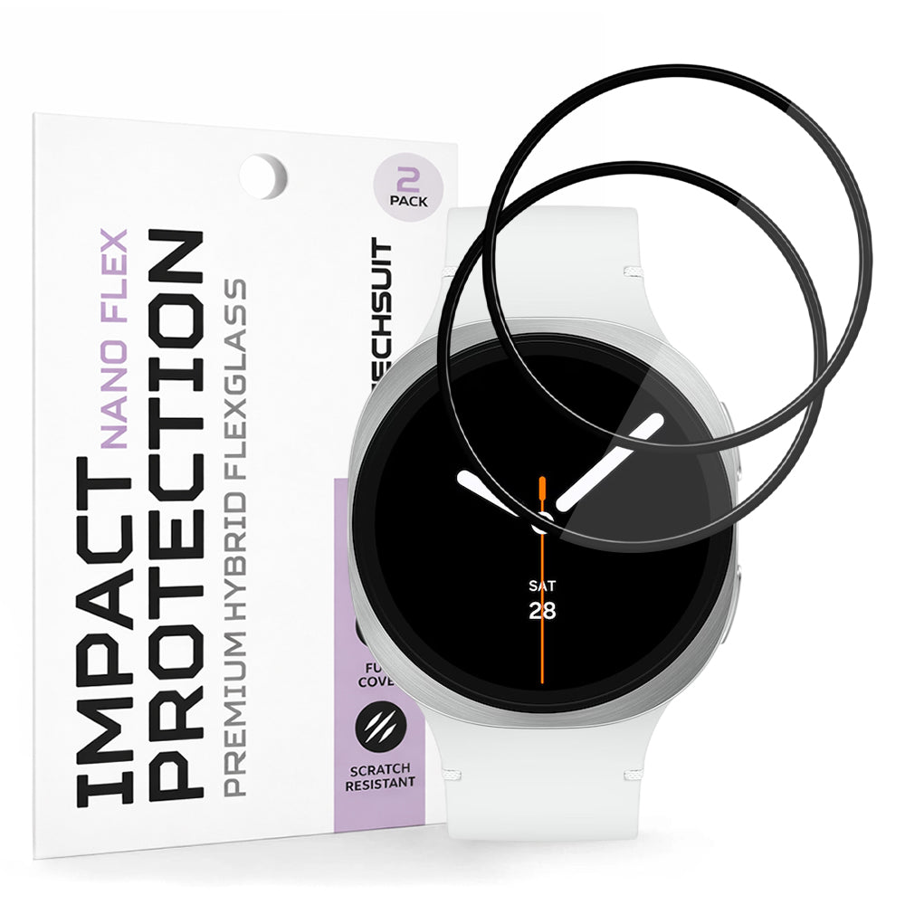 Beschermfolie Techsuit Nano Flex voor Samsung Galaxy Watch8 44mm, Set van 2 stuks, Plastic, Zwart