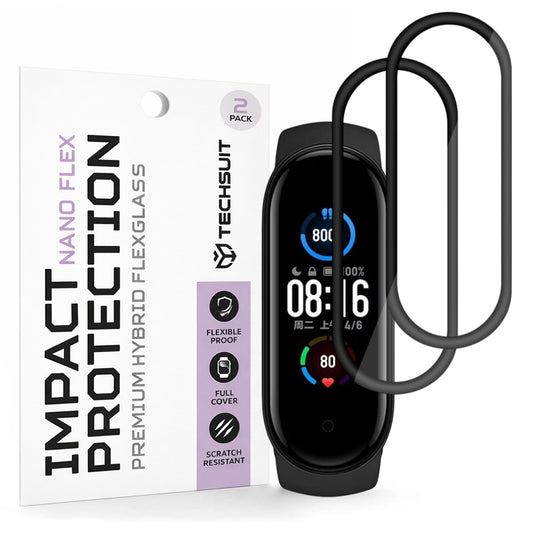 Techsuit Nano Flex Beschermfolie voor Xiaomi Smart Band 6 / 5, Set van 2 stuks, Plastic, Zwart