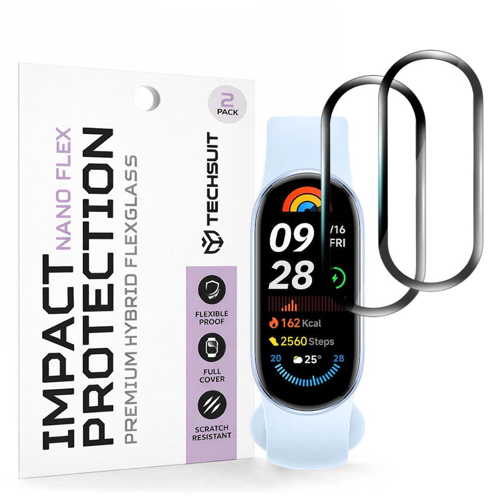 Beschermfolie Techsuit Nano Flex voor Xiaomi Smart Band 9, Set van 2 stuks, Plastic, Zwart