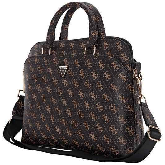 Guess 4G Triangle Logo Tas voor Laptop 15inch, Zwart Bruin