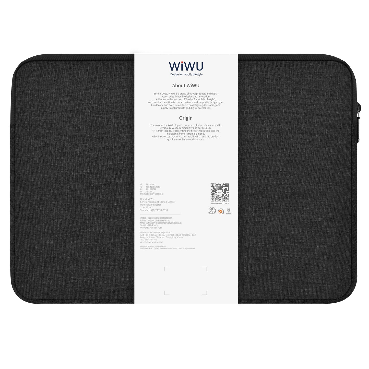 WiWu Minimalistische hoes voor laptoptas 14inch, zwart 